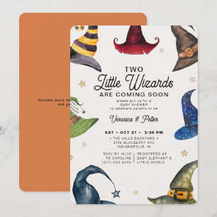Little Wizards Twin Boy Halloween Baby shower Kaart