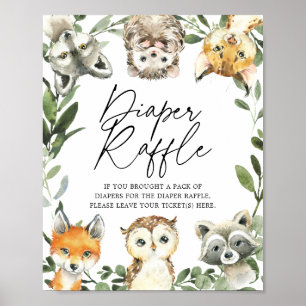 Little Woodland Baby shower Diaper Raffle Sign Poster