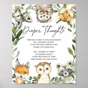 Little Woodland Baby shower Diaper Thoughts Sign Poster