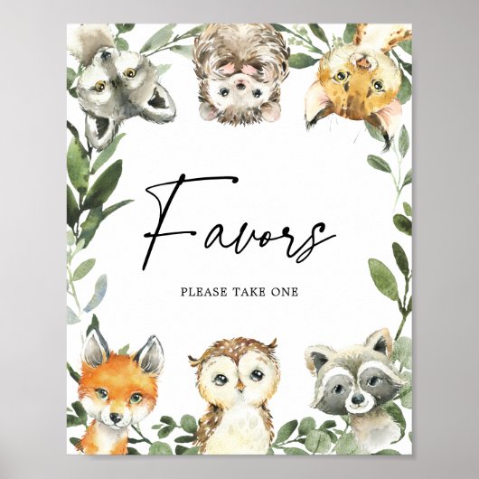 Little Woodland Baby shower Favors Sign Poster (Voorkant)