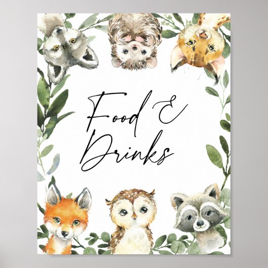 Little Woodland Baby shower Food and Drink Sign Poster (Voorkant)