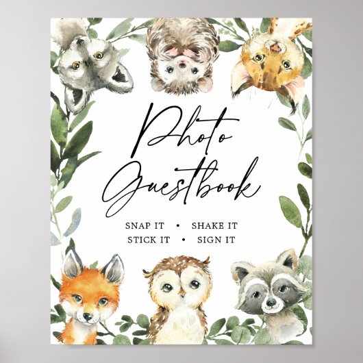 Little Woodland Baby shower Photo Guestbook Sign Poster (Voorkant)