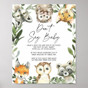 Little Woodland Baby shower Zeg geen Baby Sign Poster