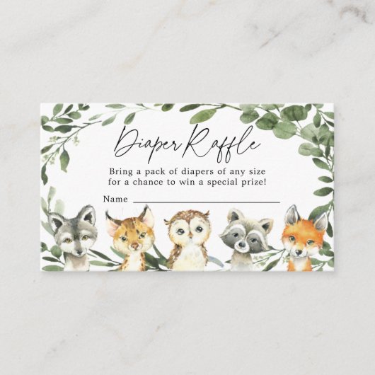 Little Woodland Diaper Raffle Baby shower Card Informatiekaartje (Voorkant)
