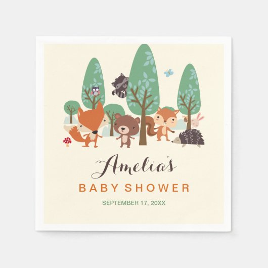 Little Woodland Friends Baby shower Napkins Servet (Voorkant)