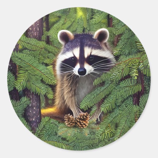 Little Woodland Wilderness Raccoon Ronde Sticker (Voorkant)