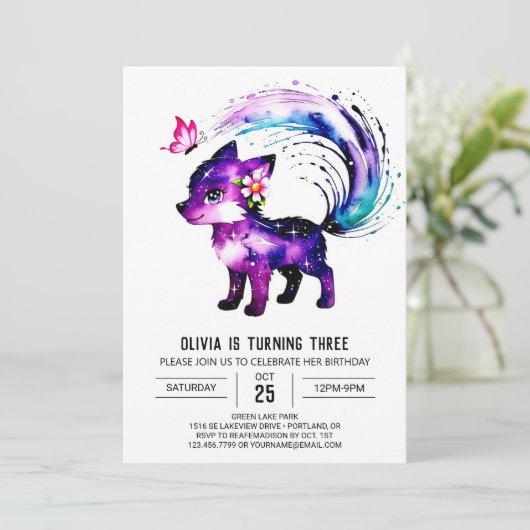 Little Woodland Wolf Digitaal Meisje Verjaardag Kaart (Staand voorkant)