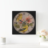 Little Yellow Birds Fine Art Roman Numorial Vierkante Klok (Huis)