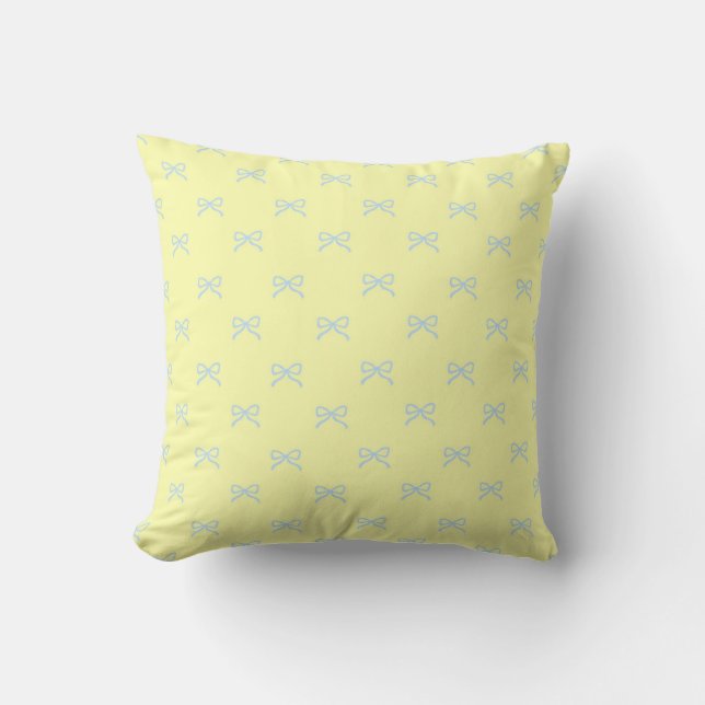 Little Yellow & Blue Bow Girly Coquette  Kussen (Voorkant)