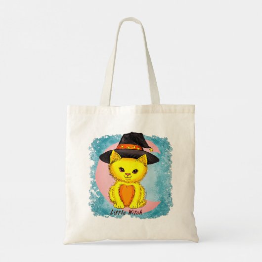 Little Yellow Cat Witch aangepaste canvas tassen (Achterkant)