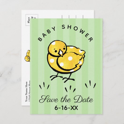 Little Yellow Chick Baby shower Save the Date Aankondigingskaart (Voorkant / Achterkant)