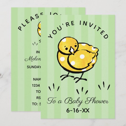 Little Yellow Chick Baby shower uitnodiging (Voorkant / Achterkant)