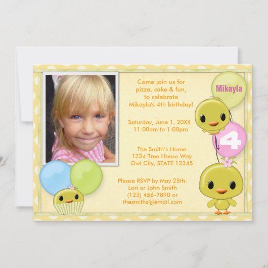 Little Yellow Chick Birthday Invitation Kaart (Voorkant)