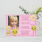 Little Yellow Chick Birthday Invitation roink Kaart (Staand voorkant)