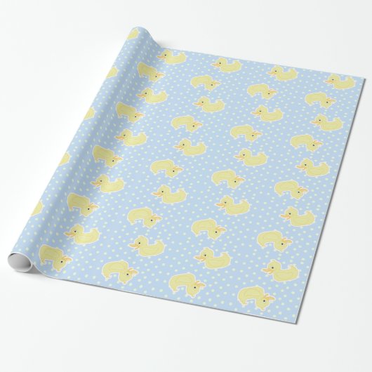Little Yellow Duck Wrapping Paper (Light Blue) Cadeaupapier (Uitgerold)