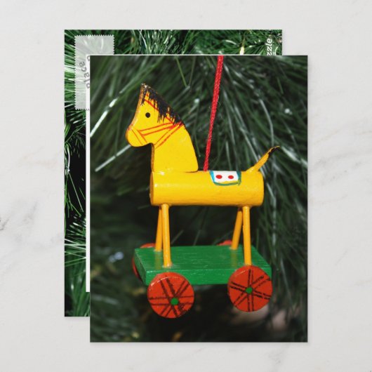 Little Yellow Rocking Horse Ornament Briefkaart (Voorkant / Achterkant)