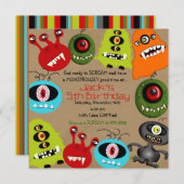 LittleBeane Monsters-uitnodiging Kaart (Voorkant / Achterkant)