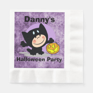 LittleBoy inCostume w/Pumpkin PurpleDamask Napkins Servet