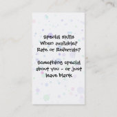 LIttleGirlie Babysitter - Aangepaste kaart BLU voo Visitekaartje (Achterkant)