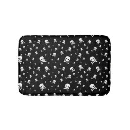 Littles White Pirates Skulls on Black Background Badmat