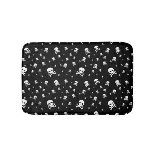 Littles White Pirates Skulls on Black Background Badmat
