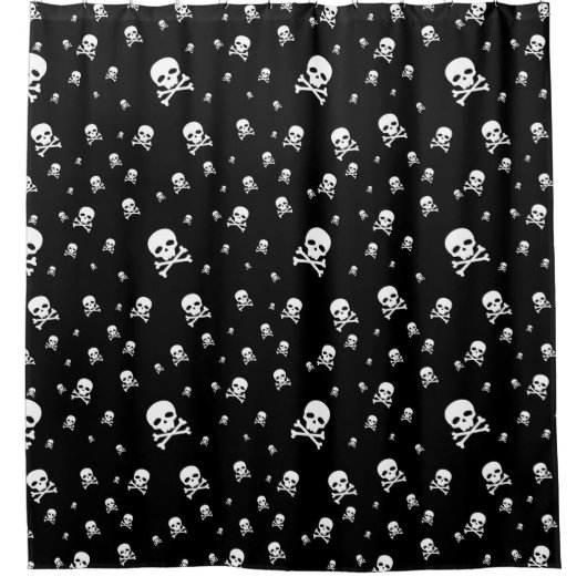 Littles White Pirates Skulls on Black Background Douchegordijn (Voorkant)