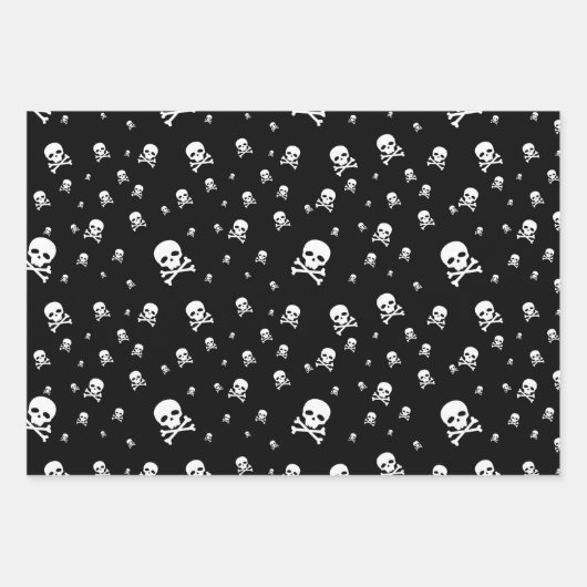 Littles White Pirates Skulls on Black Background Inpakpapier Vel (Voorkant 2)