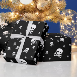 Littles Witte Piratenschedels op Zwarte Achtergron Cadeaupapier