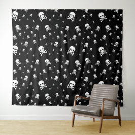 Littles Witte Piratenschedels op Zwarte Achtergron Wandkleed