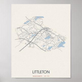 Littleton Massachusetts Straatkaart Poster