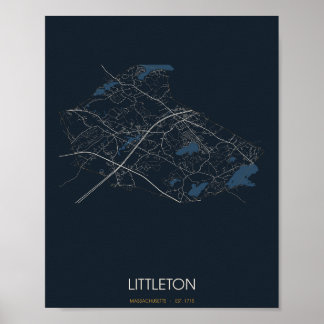 Littleton Massachusetts Straatkaart Poster (Nacht)