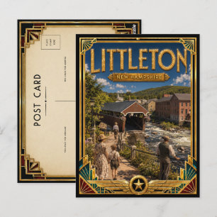 Littleton New Hampshire Vintage Art Deco Gouden Briefkaart