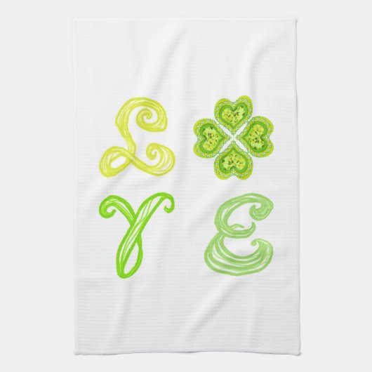 LIVE 4 Leaf Clover als 4 Green Heart Diamonds Theedoek (Verticaal)
