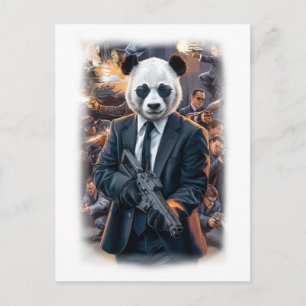 Live Action Panda Heldenfilm op een Witte Feestdagenkaart