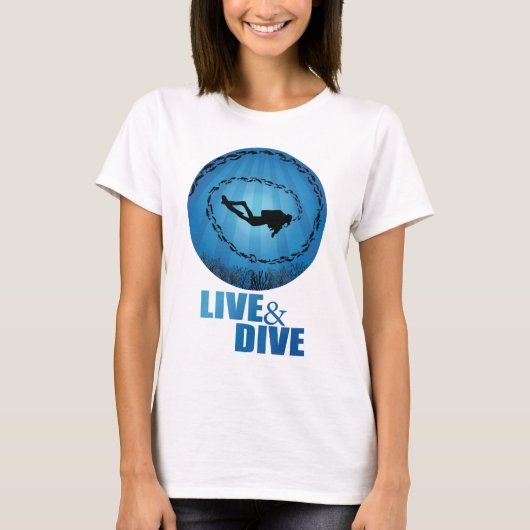 Live and Dive Scuba Diver T-shirt (Voorkant)