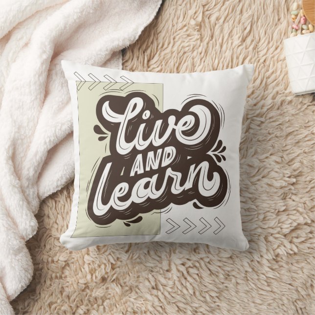 Live and Learn Motivational Typography Throw Pillo Kussen (Deken)