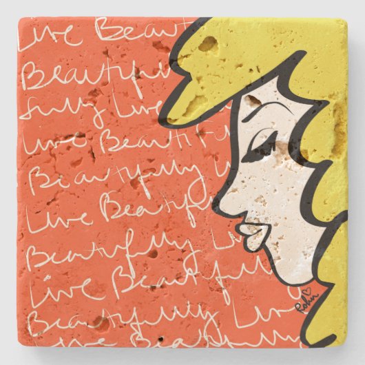 Live Beautiful Stone-Onderzetter Stenen Onderzetter (Voorkant)