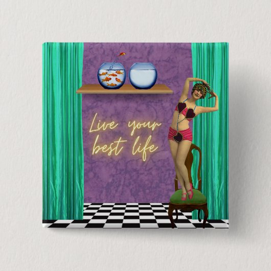 Live Best Life Funky  Kitsch Vierkante Button 5,1 Cm (Voorkant)