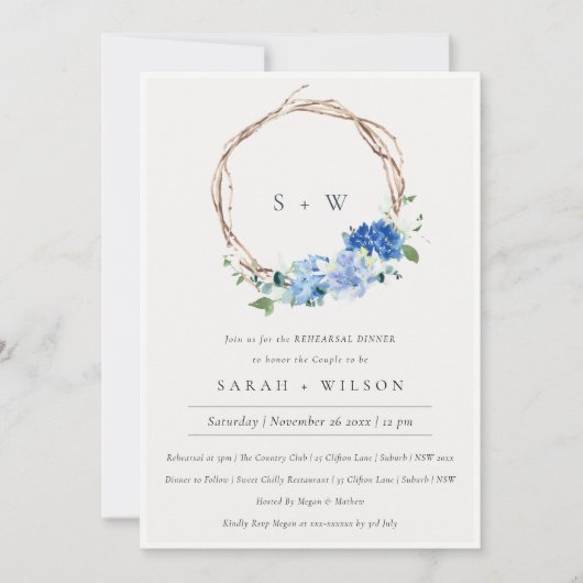 Live Blue Green Foliage Rehearsal Dinner Invite Bedankkaart (Voorkant)