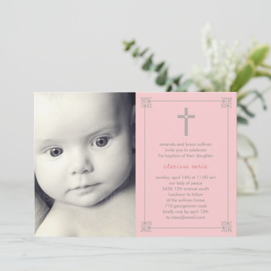 Live Cross Photo Baptism/Christening Invitation Kaart (Staand voorkant)