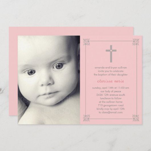 Live Cross Photo Baptism/Christening Invitation Kaart (Voorkant / Achterkant)