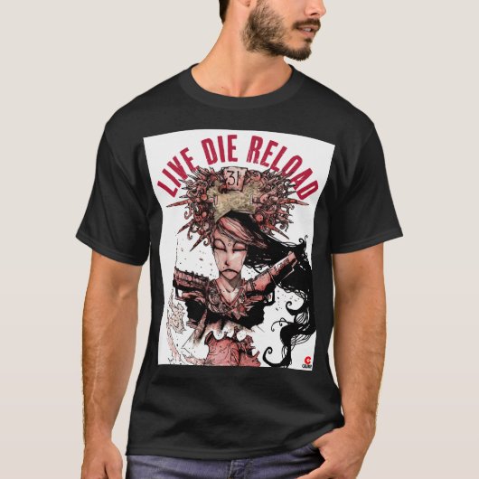 Live Die Reload art zwart T-shirt (Voorkant)