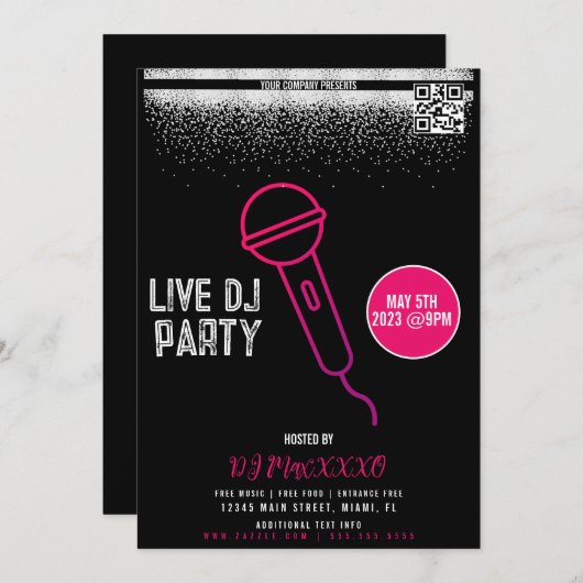 Live DJ Night Event Party Bar Flyer Kaart (Voorkant / Achterkant)