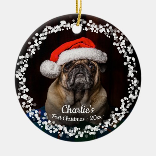 Live Dog Puppy Pet First Kerstfoto Keramisch Ornament (Voorkant)