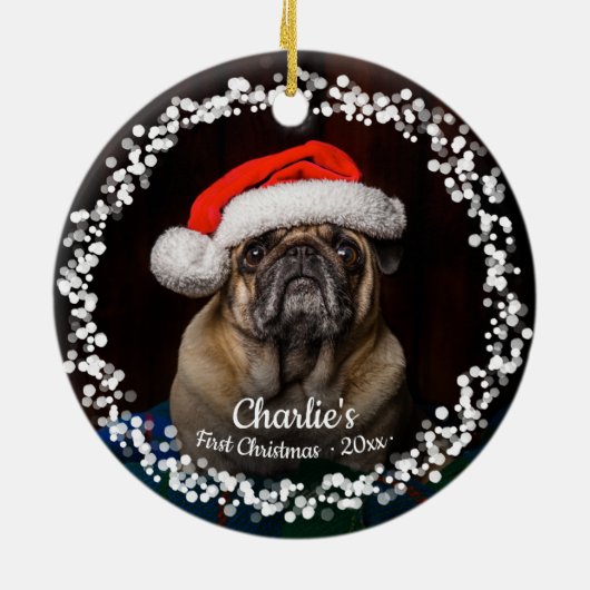 Live Dog Puppy Pet First Kerstfoto Keramisch Ornament (Achterkant)