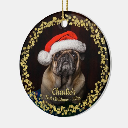 Live Dog Puppy Pet First Kerstfoto Keramisch Ornament (Links)