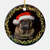 Live Dog Puppy Pet First Kerstfoto Keramisch Ornament (Achterkant)