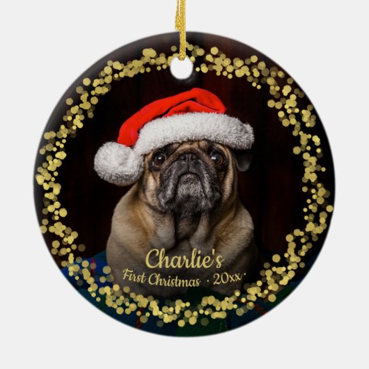 Live Dog Puppy Pet First Kerstfoto Keramisch Ornament (Achterkant)
