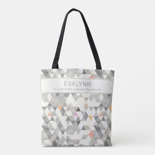 Live door Faith Gray Triangle Pattern Persoonlijk Tote Bag (Achterkant)