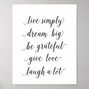 Live, eenvoudig, droom groot - kunstdruk - quote poster